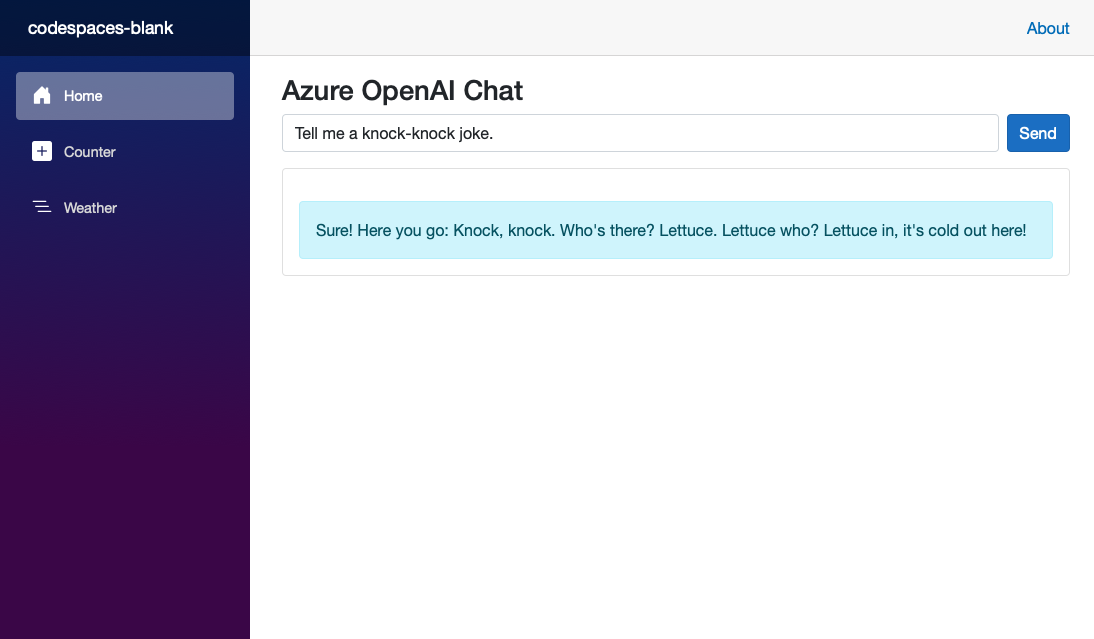 Screenshot showing chatbot running in Azure App Service.