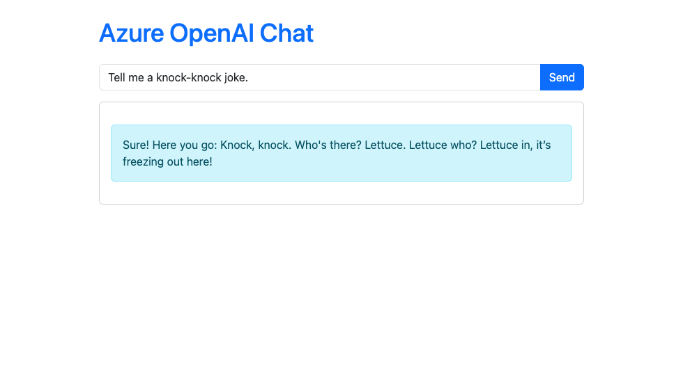 Screenshot showing chatbot running in Azure App Service.
