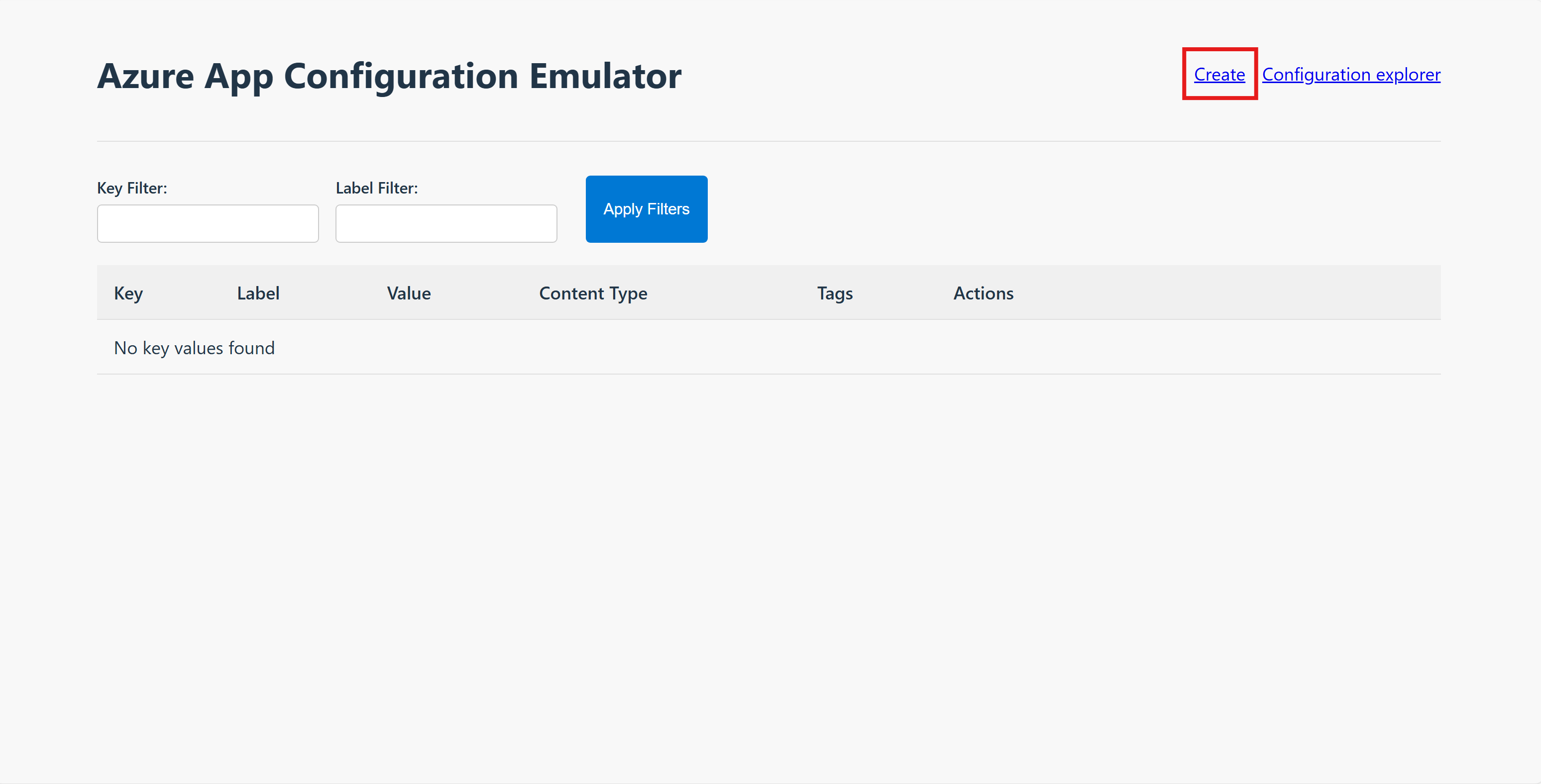 Screenshot of the App Configuration emulator UI.