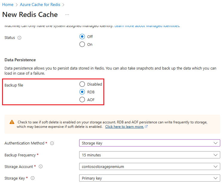 Screenshot showing the settings for RDB data persistence.