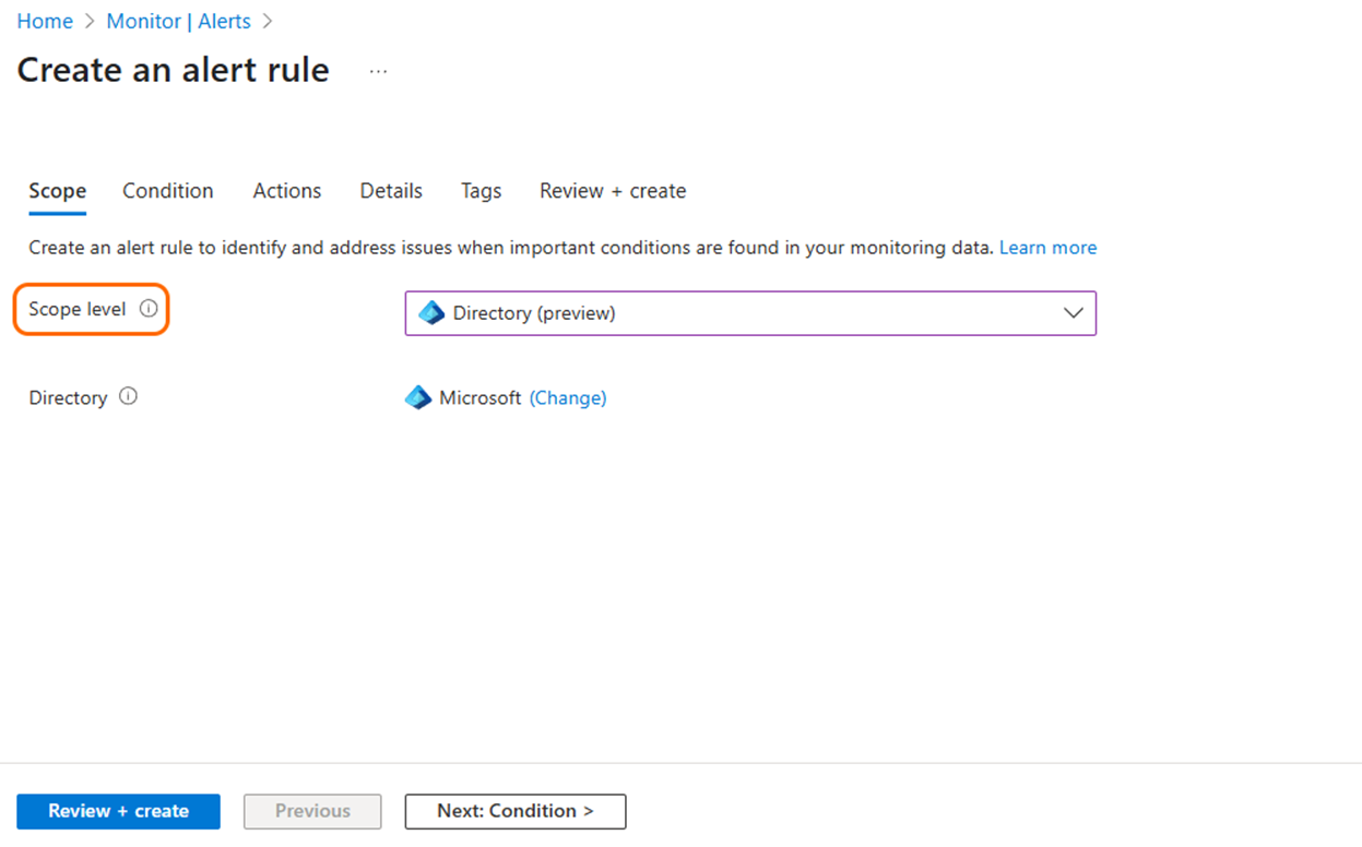 Screenshot of tenant level alert interface in the azure portal screenshot 2