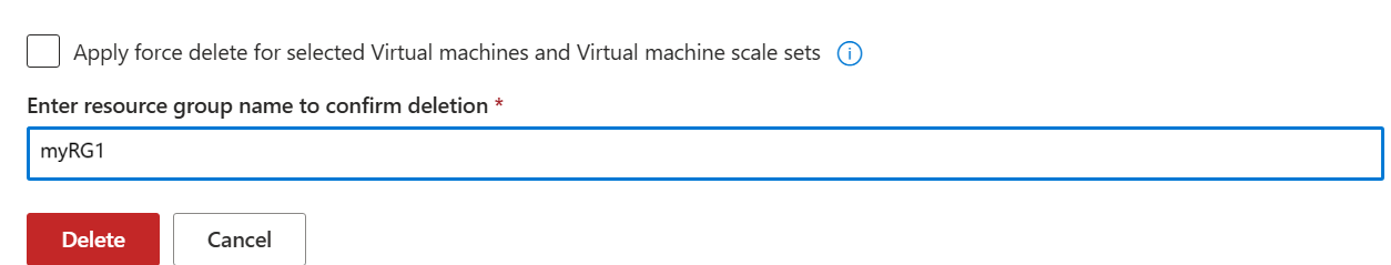 Screenshot showing confirmation of deleting resource group.