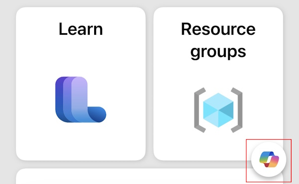Screenshot showing the Copilot icon within the Azure mobile app.