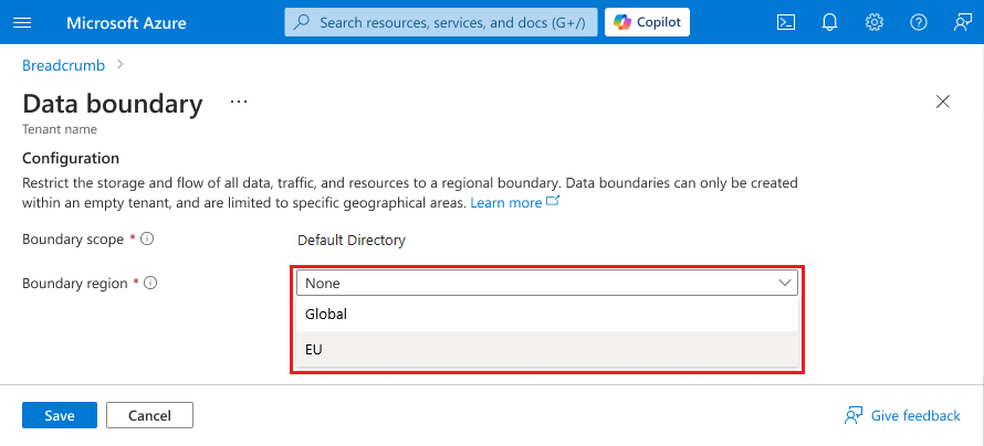 Screenshot of configuring data boundary.