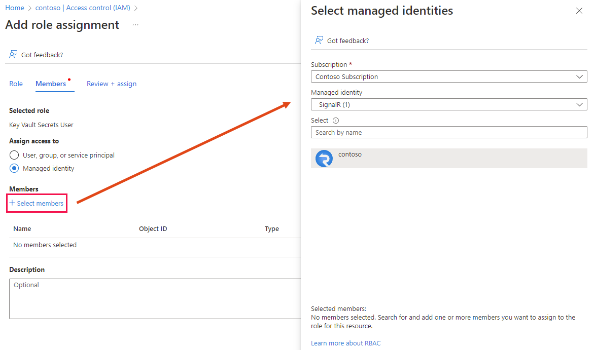 Screenshot that shows the Members tab when you add a role assignment to Key Vault.