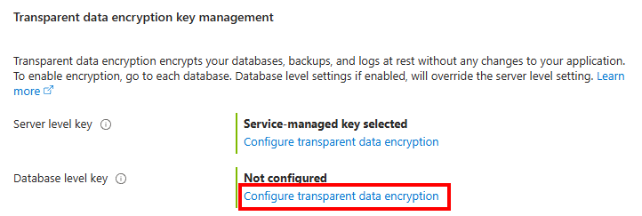Screenshot of the Azure portal and the Security menu when creating an Azure SQL Database.