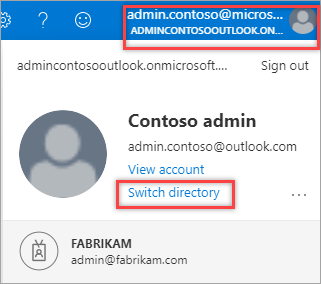 Screenshot that shows selecting switch directory in the portal.