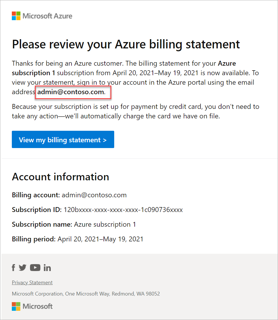 Screenshot that shows invoice email.
