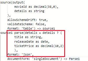 Screenshot that shows the parse transformation.