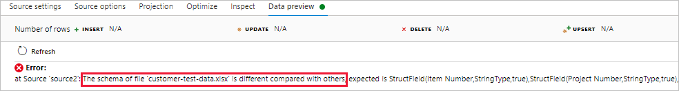 Screenshot that shows the second schema error.