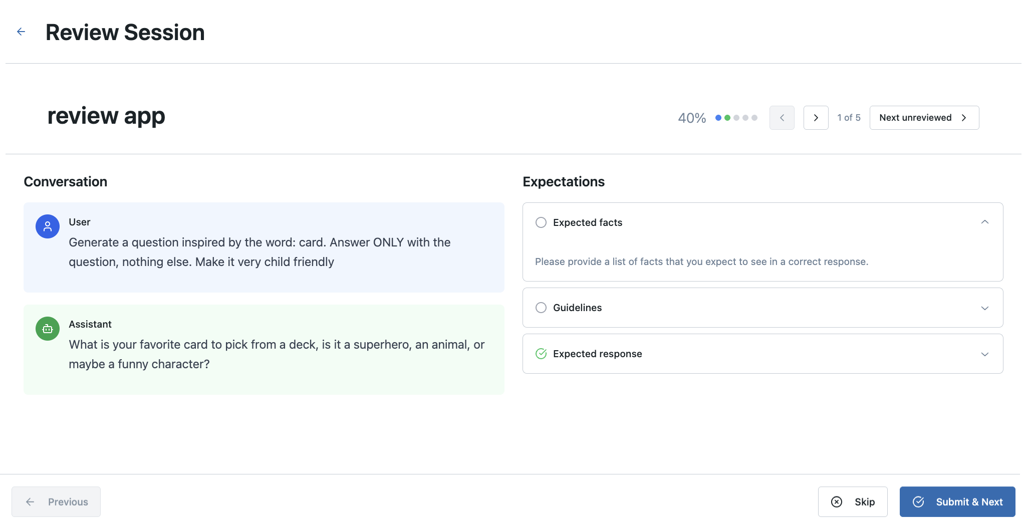 The Custom Review App default UI