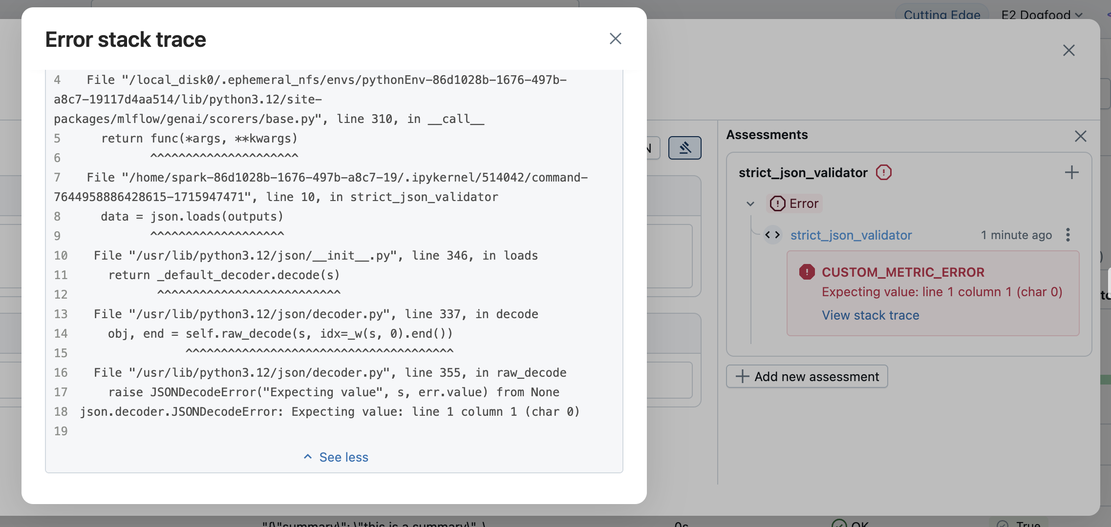 Error details in the evaluation results