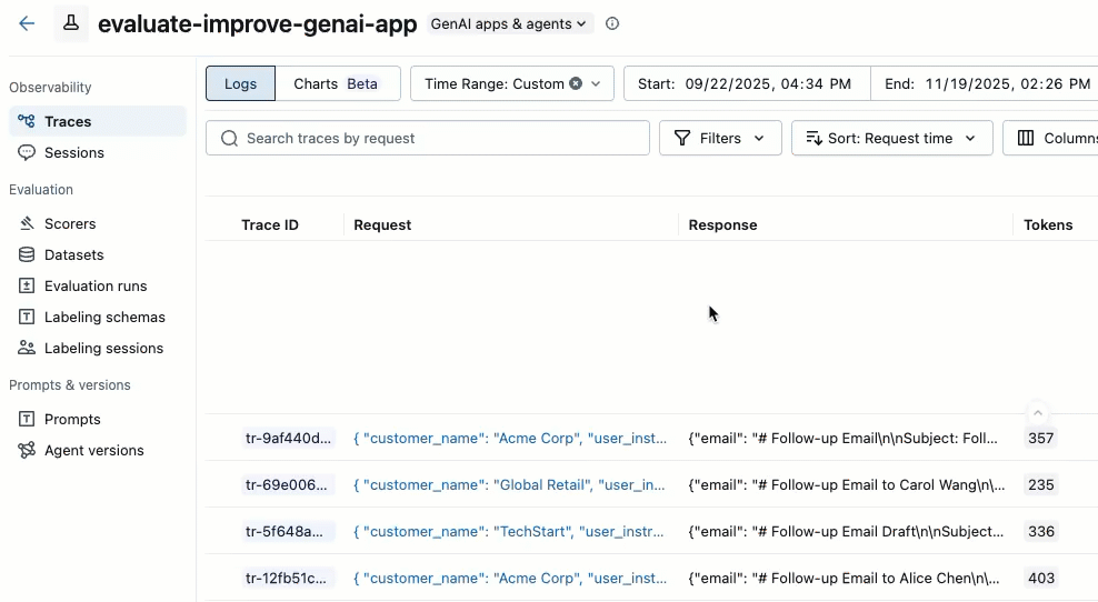 Selecting traces for eval dataset