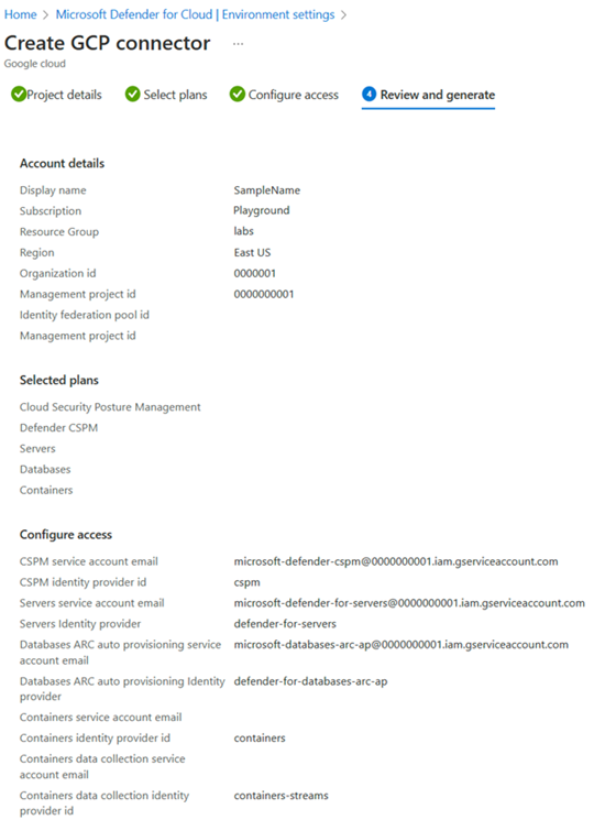 Screenshot of the review and generate screen with all of your selections listed.