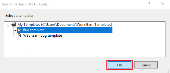 Screenshot of the Select the Template to Apply dialog in Visual Studio with Power Tools.