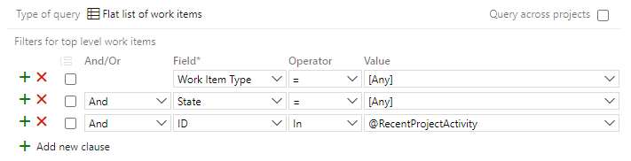 Screenshot that shows the Query Editor with ID In @MyRecentActivity macro query