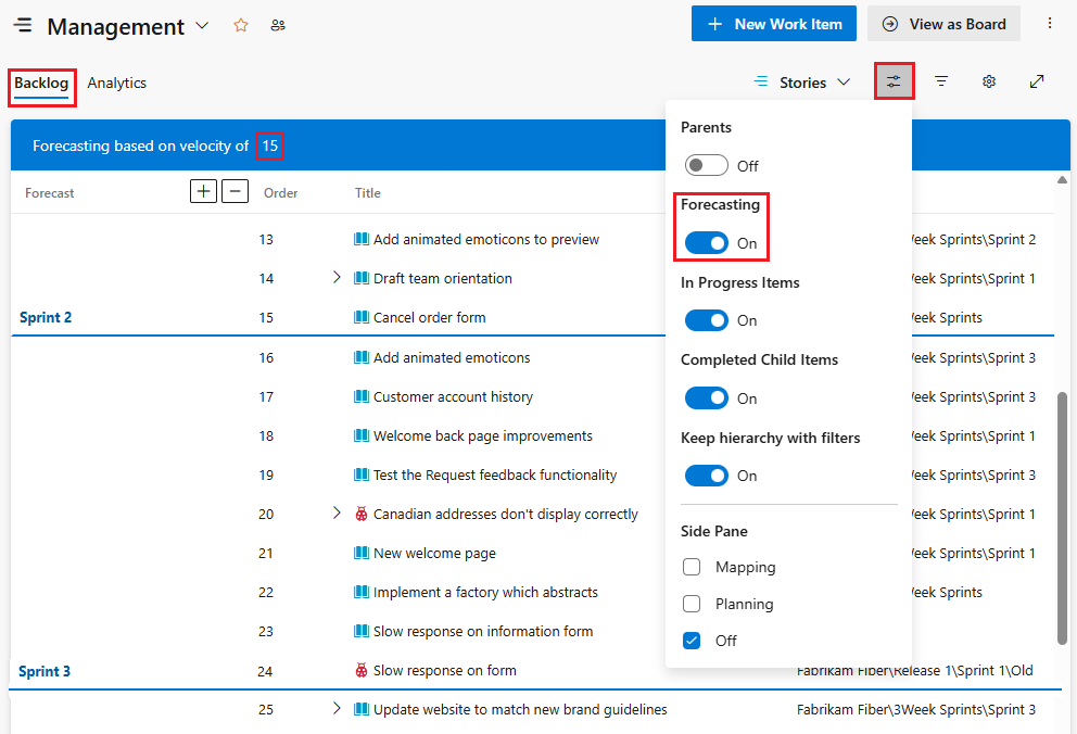 Screenshot of Forecast tool.