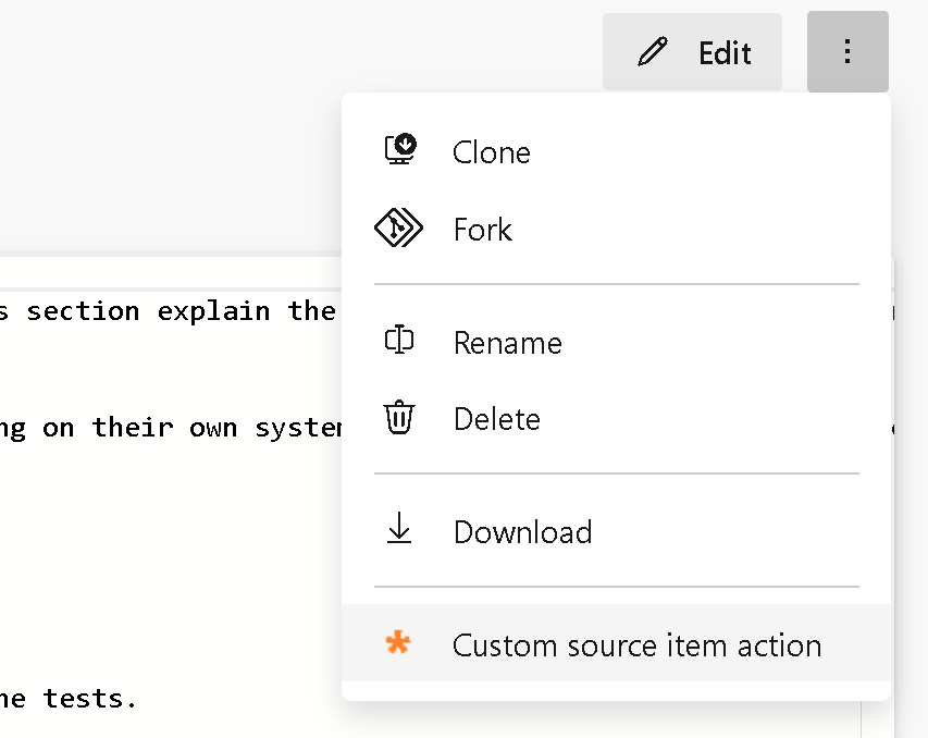 Screenshot of repos item actions.