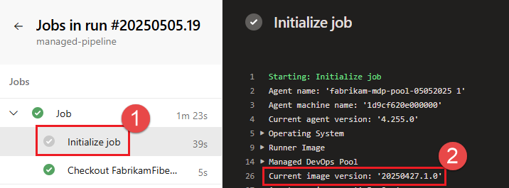 Screenshot of pipeline run image version.