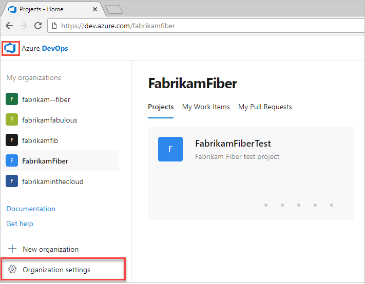 Screenshot of Organization settings.