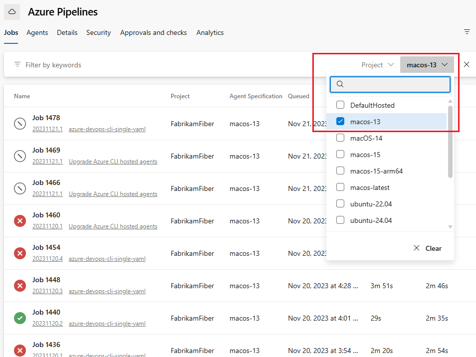 Screenshot of filtering pipelines by image name.