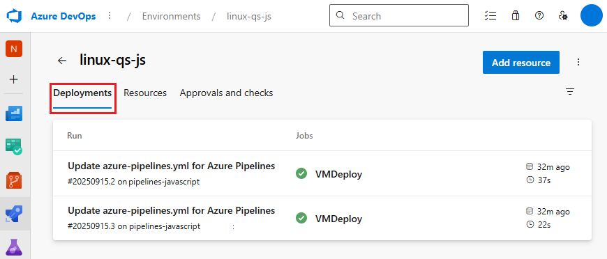 Screenshot of deployments view.
