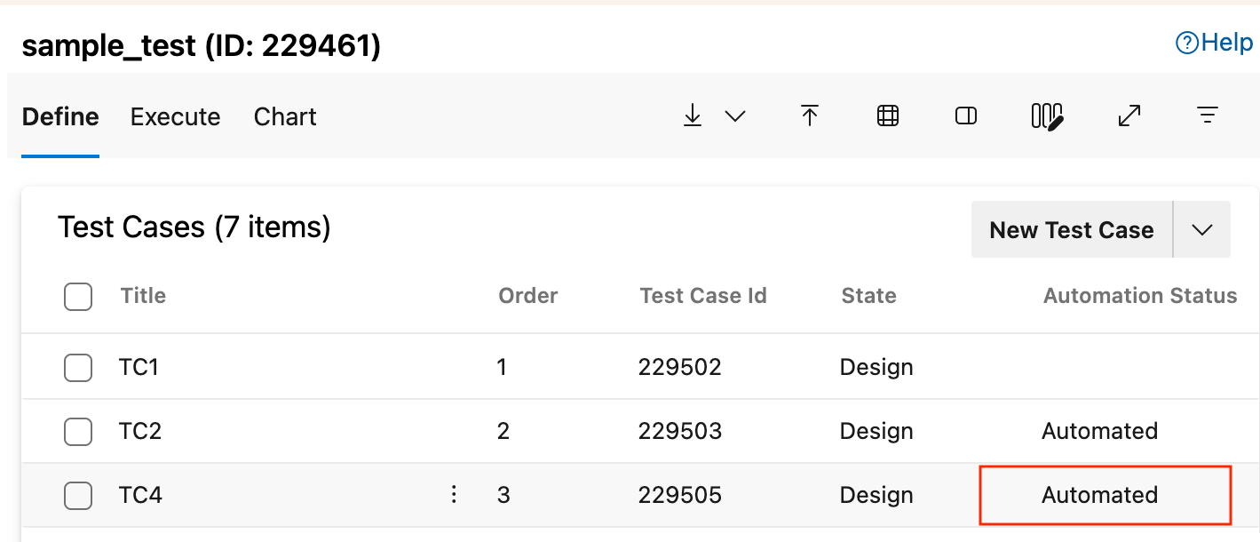 Screenshot of a test case with automation.