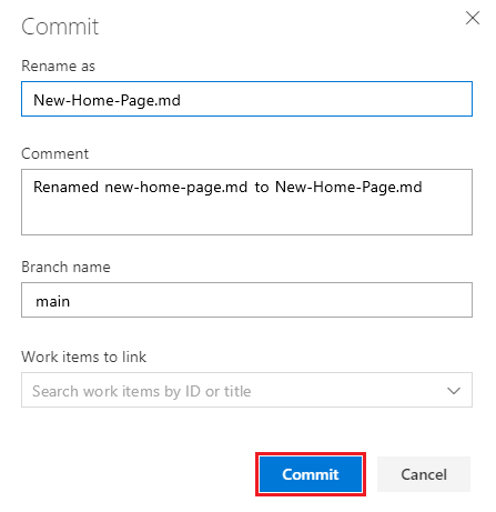 Screenshot that shows how to rename a file on the Rename Commit dialog.