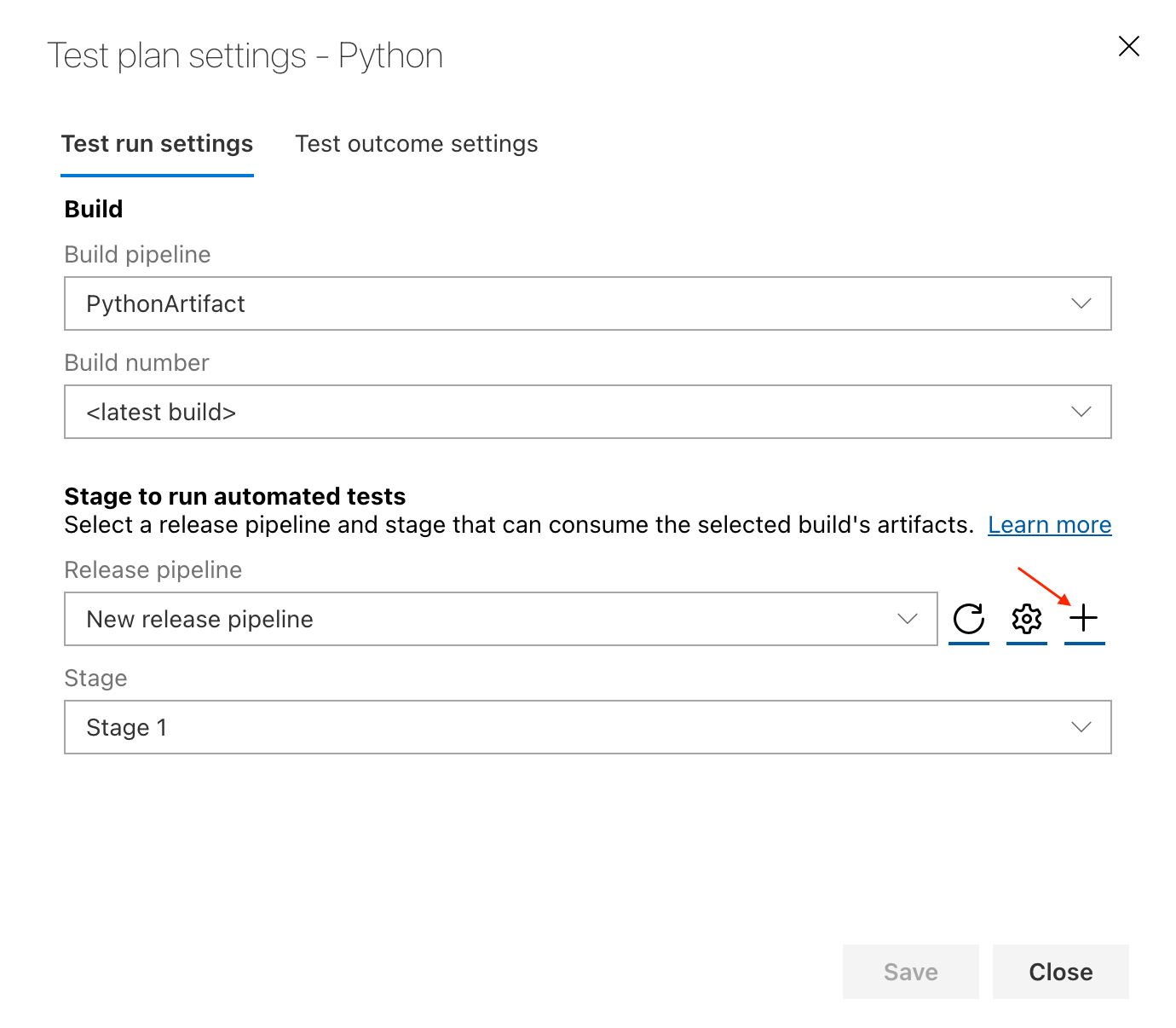 Screenshot shows selecting a release pipeline or creating a new one.