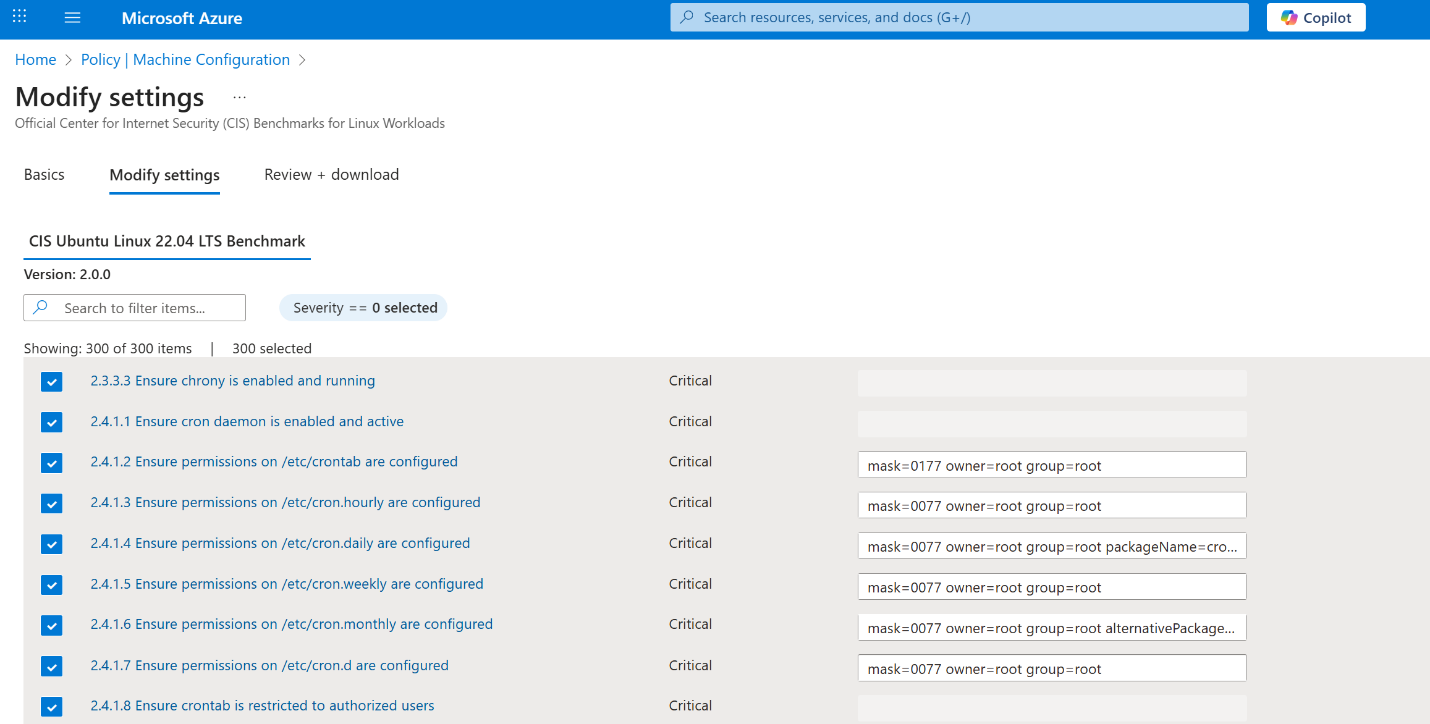 Screenshot of CIS Linux benchmark parameter with structured input format example.