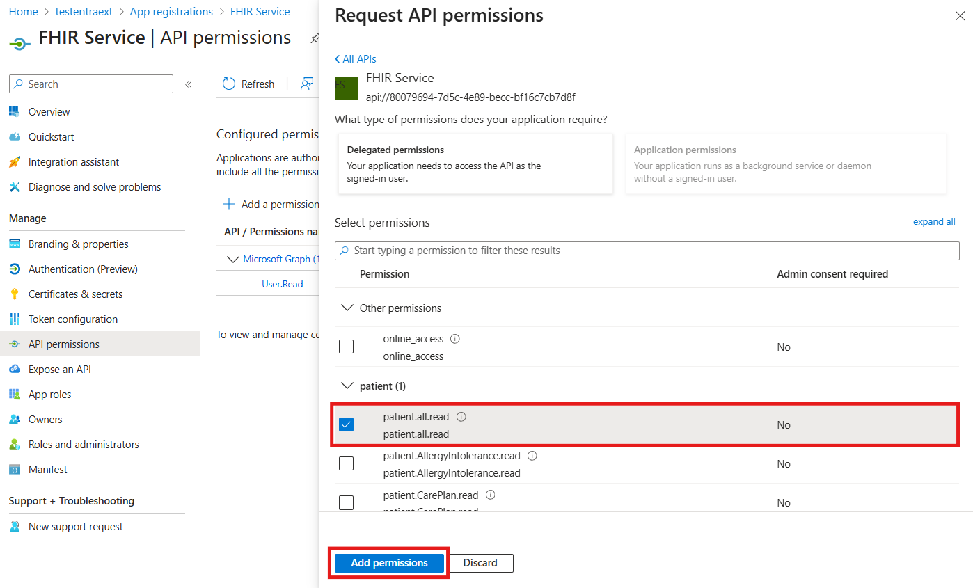 Screenshot showing Entra External ID API permissions with permissions added.