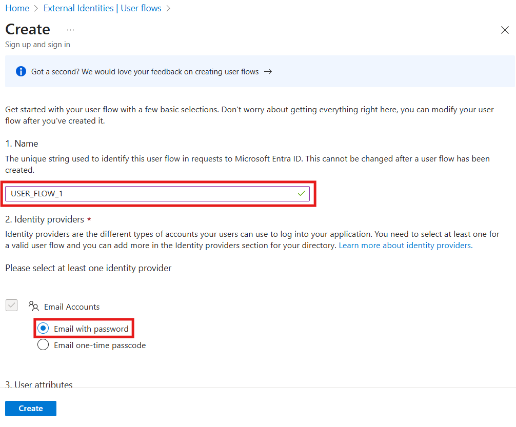 Screenshot showing Entra External ID user flow configuration.