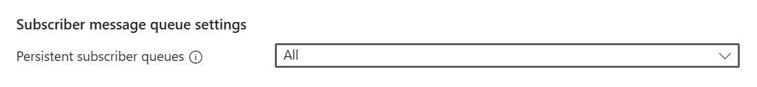 [Screenshot changing data persistence subscriber options the Azure portal]
