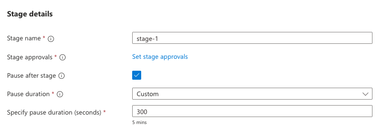 A screenshot of the Azure portal showing creation of Azure Kubernetes Fleet Manager update strategy stage.