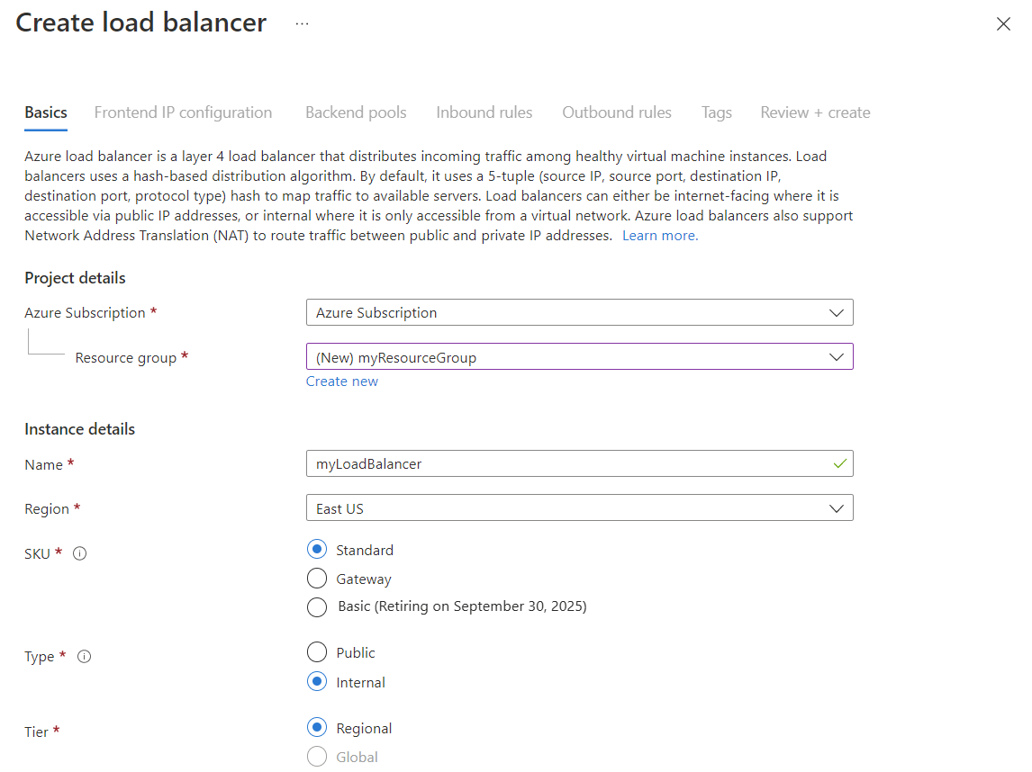 Screenshot of create load balancer public.