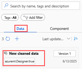 Screenshot showing location of saved datasets in the designer palette