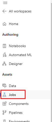 Screenshot that shows the Jobs item in the left pane.