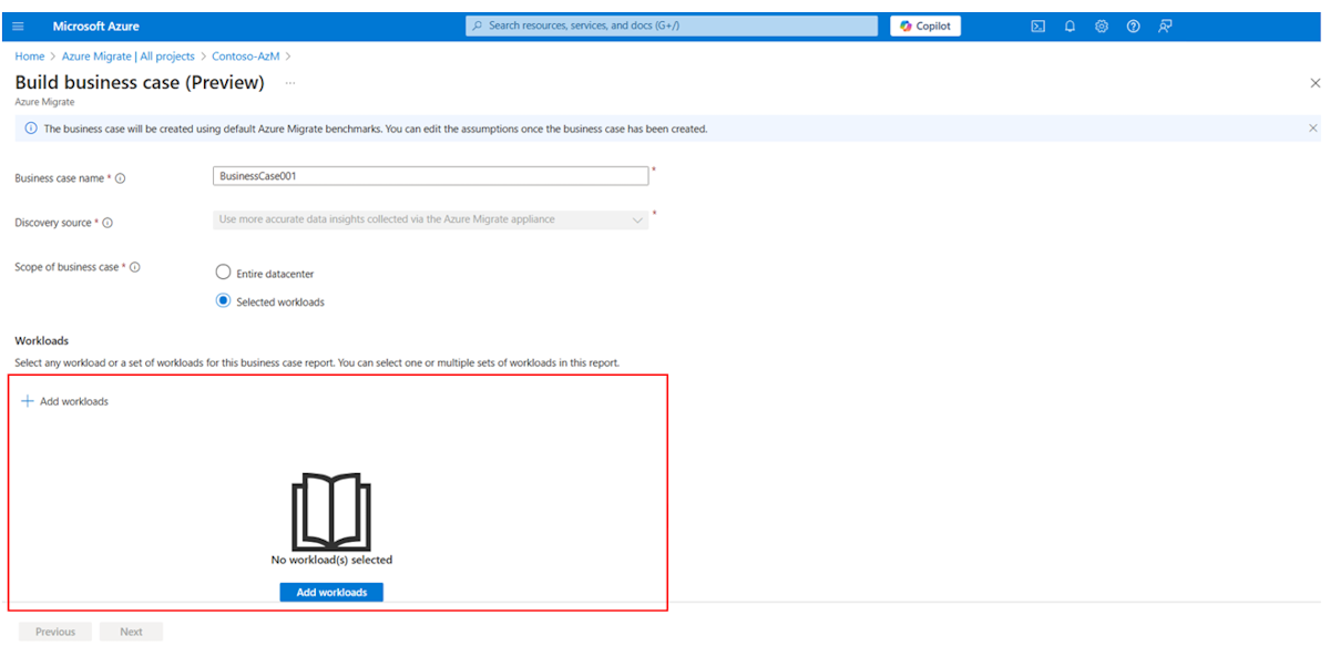Screenshot shows how to add workloads.