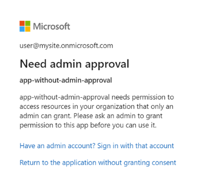 Screenshot showing admin approval required.