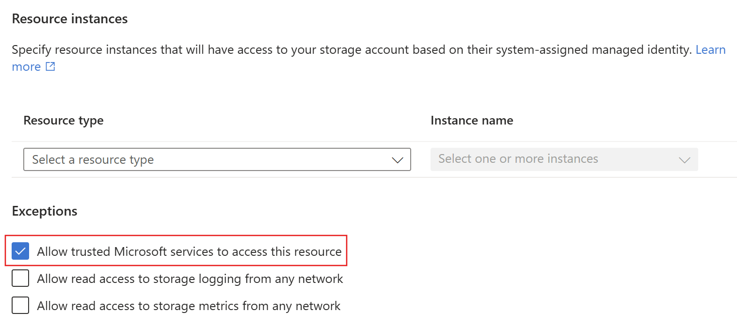 Screenshot of the firewall and networking page for Azure Storage in the Azure portal.