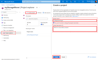 A screen capture showing the Project Explorer page with the Create a Project pane's fields visible.