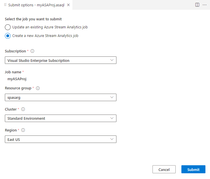 Screenshot of Submit options.