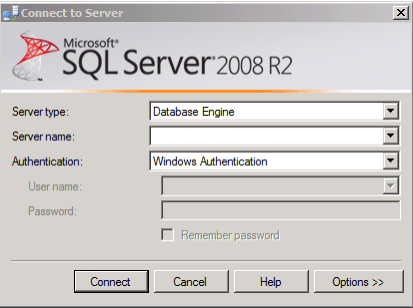 SQLServer2008R2-Loginscreen SQL Server Login screen