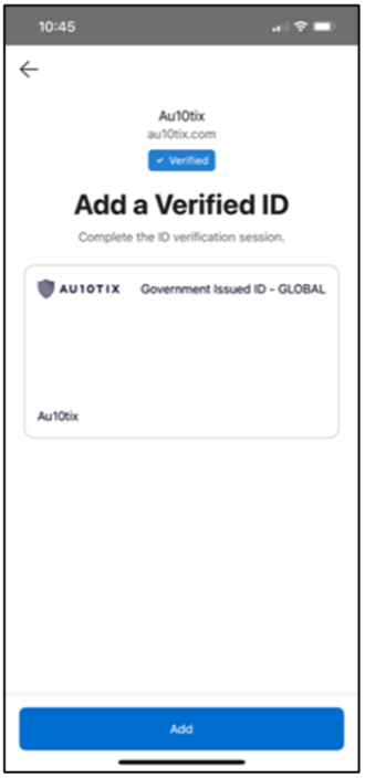 Screenshot of the AU10TIX mobile screen shows the process of capturing an image of a document.
