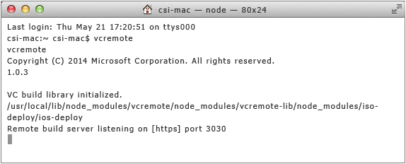 Mac Terminal window running vcremote Mac Terminal window running vcremote.