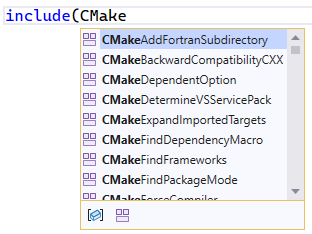 A screenshot of intellisense for a include statement.