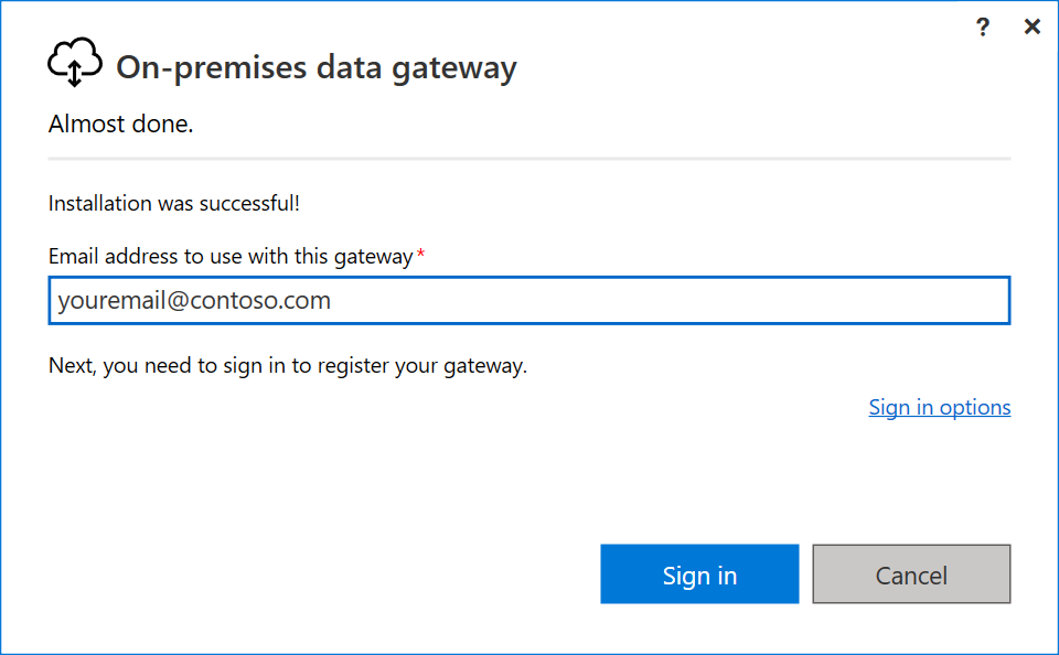 Screenshot of the installation dialog where you enter your email address.