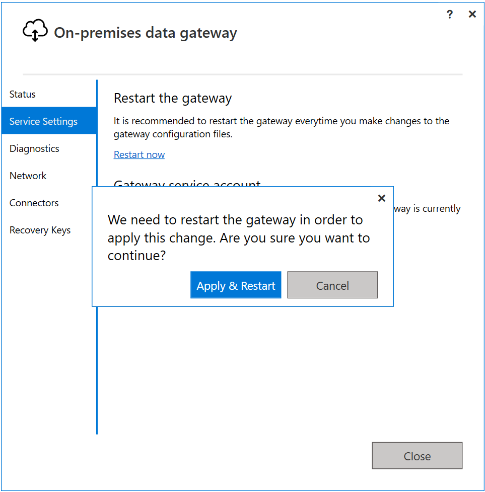 Screenshot of the restart warning dialog for the change account option.
