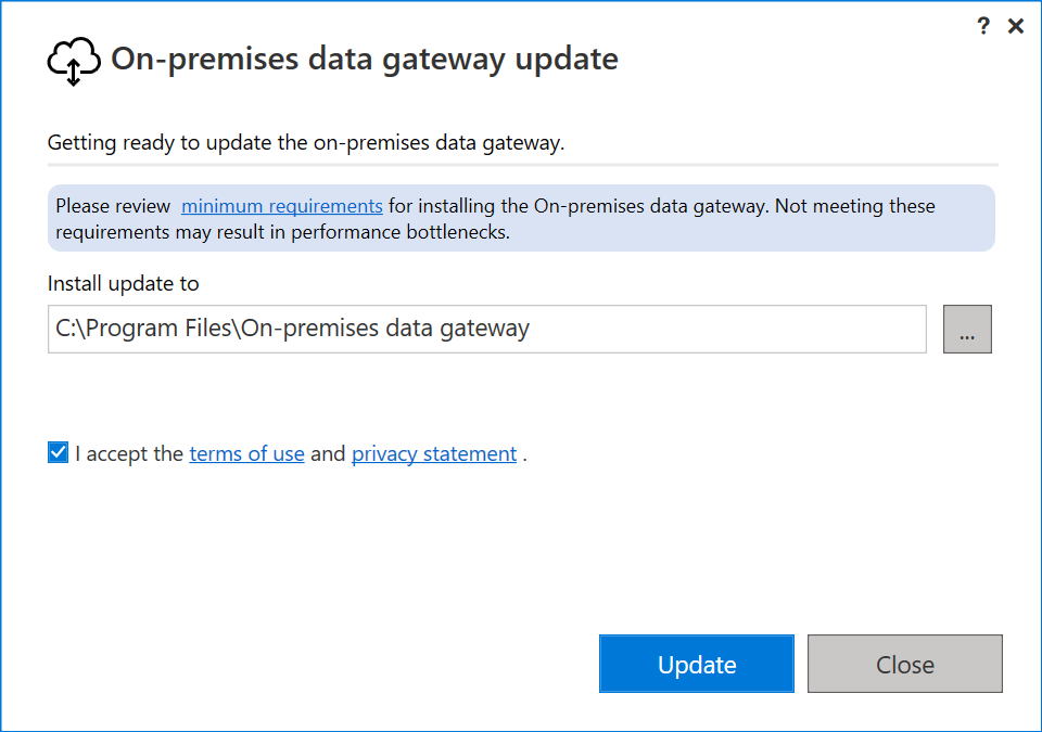 Screenshot of the Getting ready to update window.