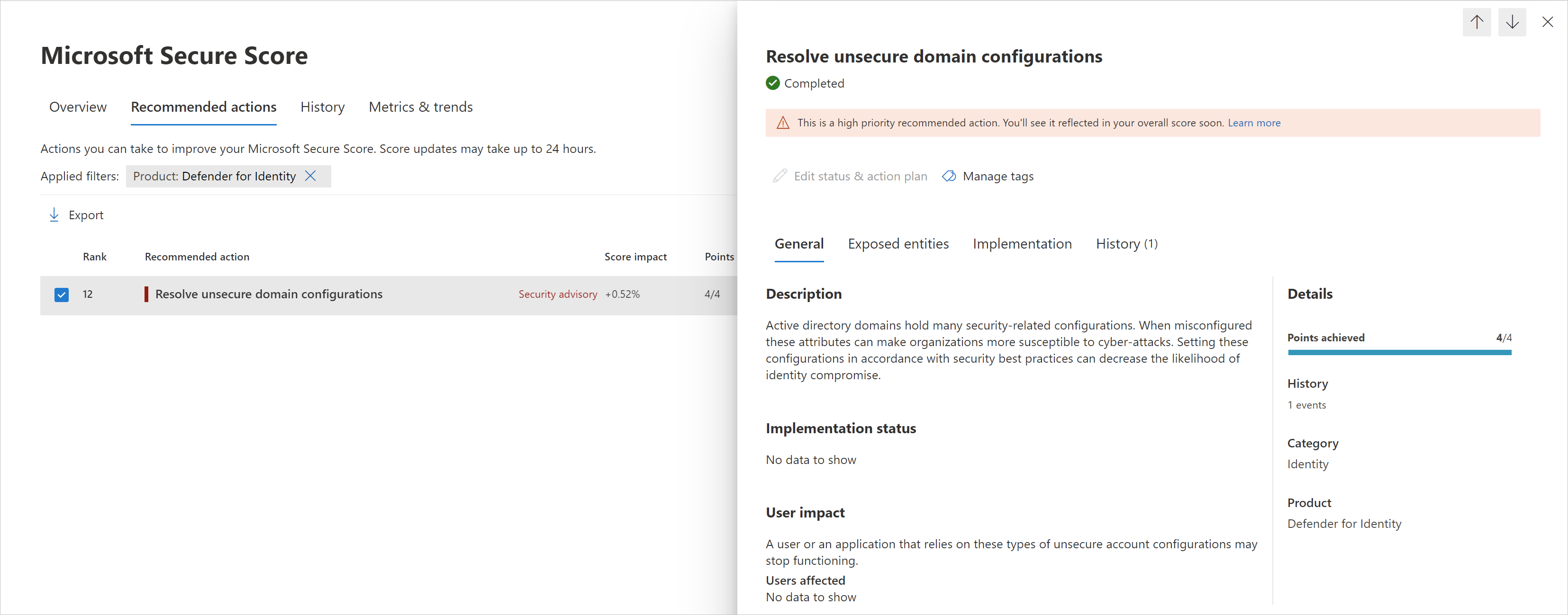 Screenshot that shows a description of unsecure domain configurations and how they impact the user. 